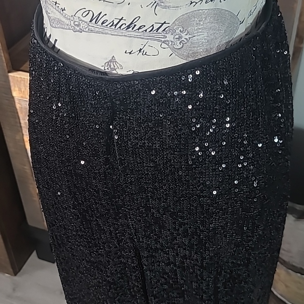 Nine West Sequin Wide Leg Stretch Pant Black - Picture 3 of 10